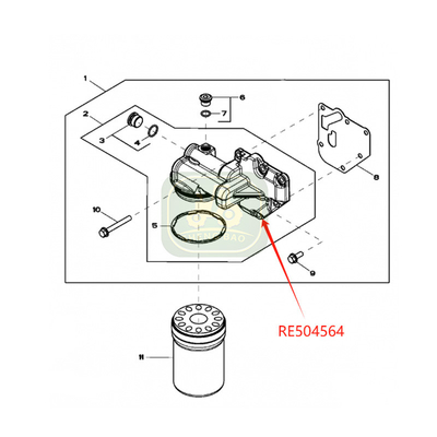 Sistema del motor RE504564 R502505 Cabeza de filtro de aceite para tractores